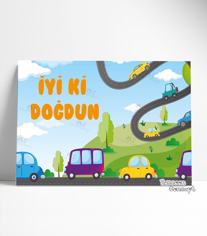 Arabalar Temalı Doğum Günü Afişi