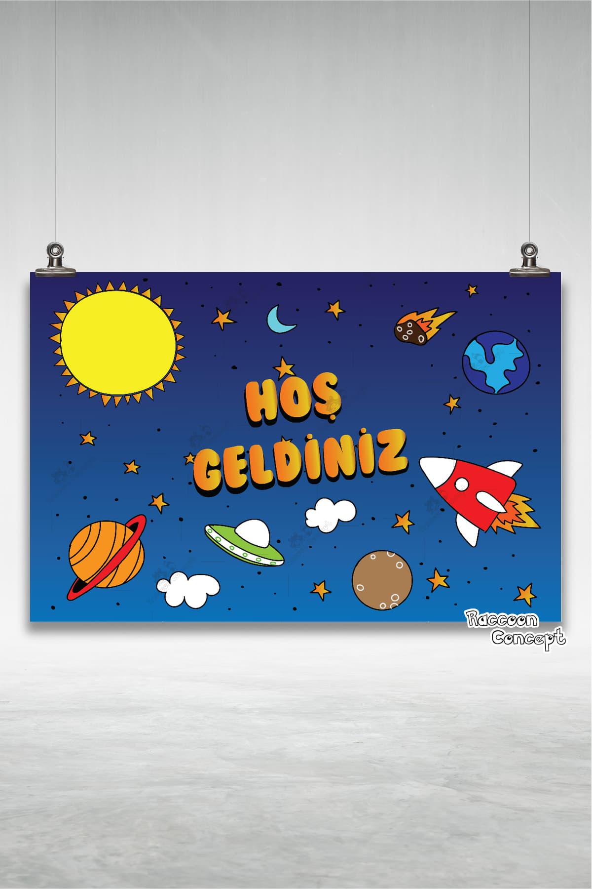 Uzay Temalı Doğum Günü Afişi
