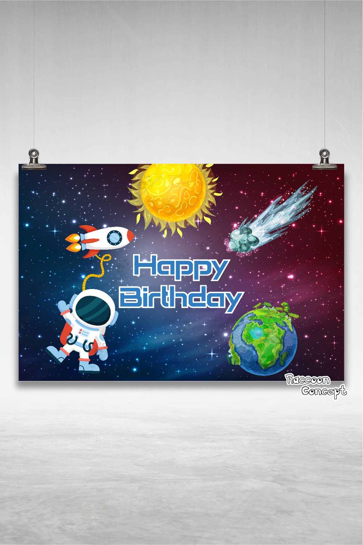 Astronot Uzay Temalı Doğum Günü Afişi