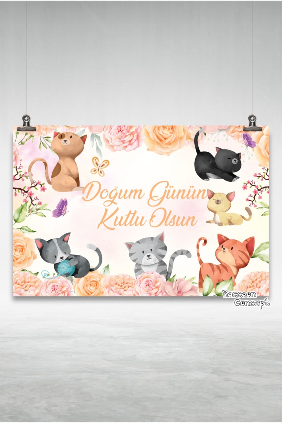 Kedi Konseptli Doğum Günü Afişi