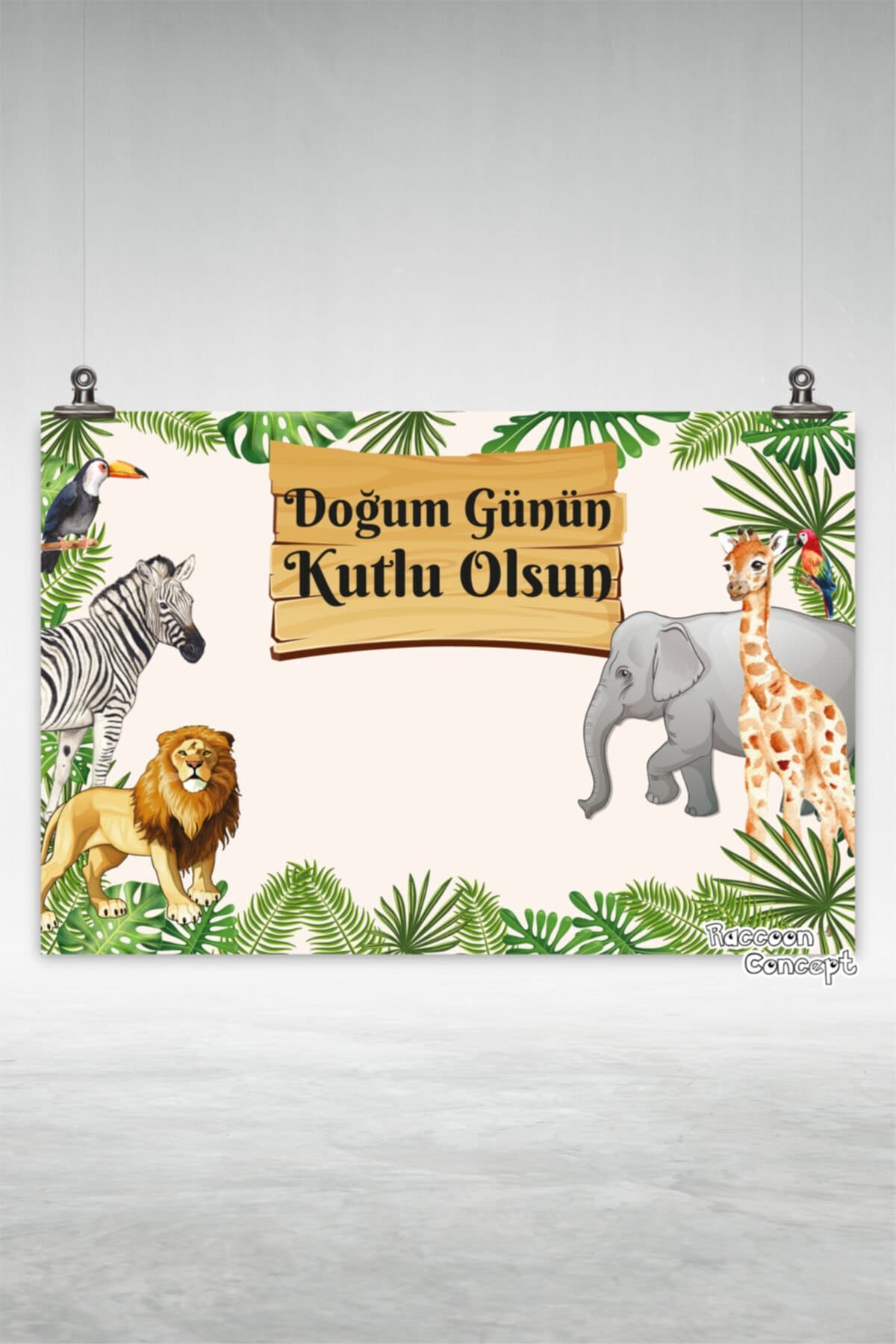 Safari Hayvanları Temalı Doğum Günü Afişi