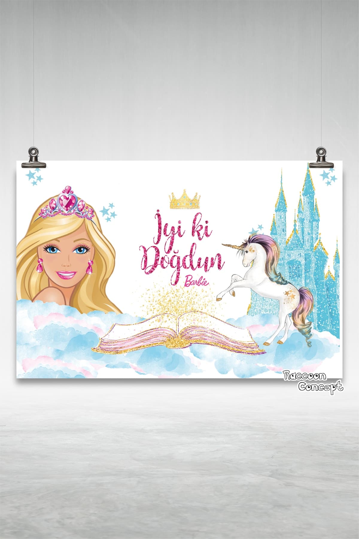 Barbie ve Unicorn Temalı Doğum Günü Afişi 2