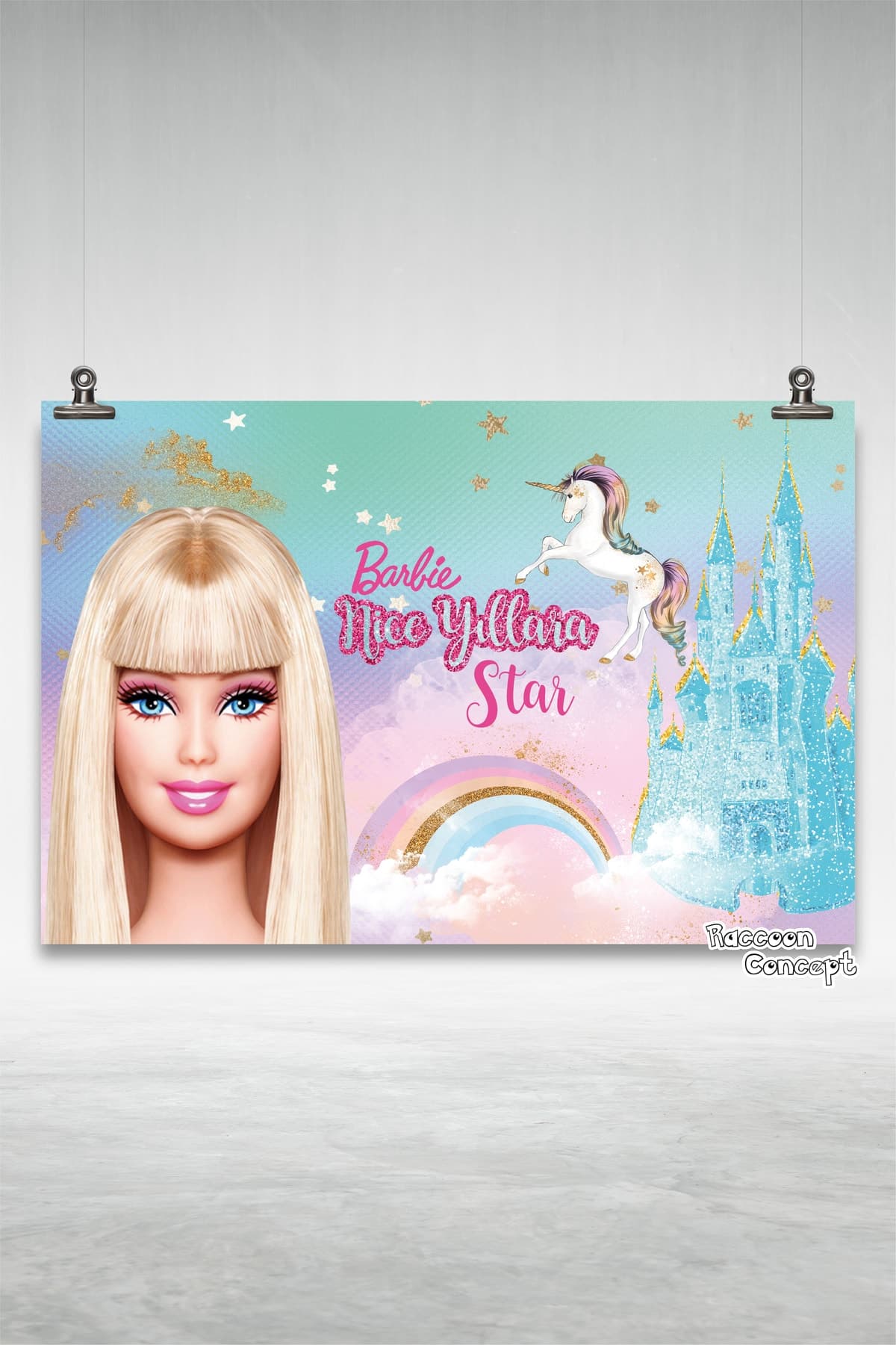 Barbie ve Unicorn Temalı Doğum Günü Afişi