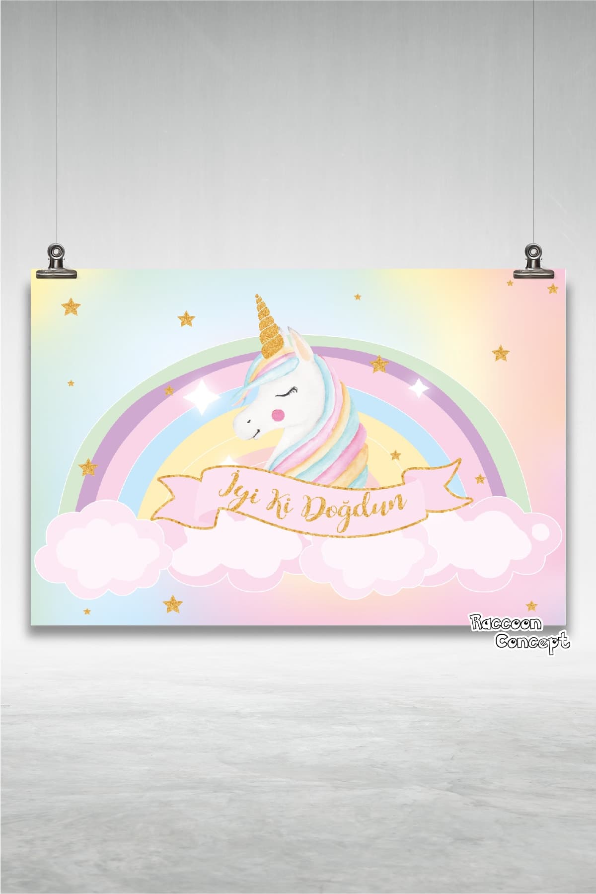 Unicorn Temalı Doğum Günü Afişi 3