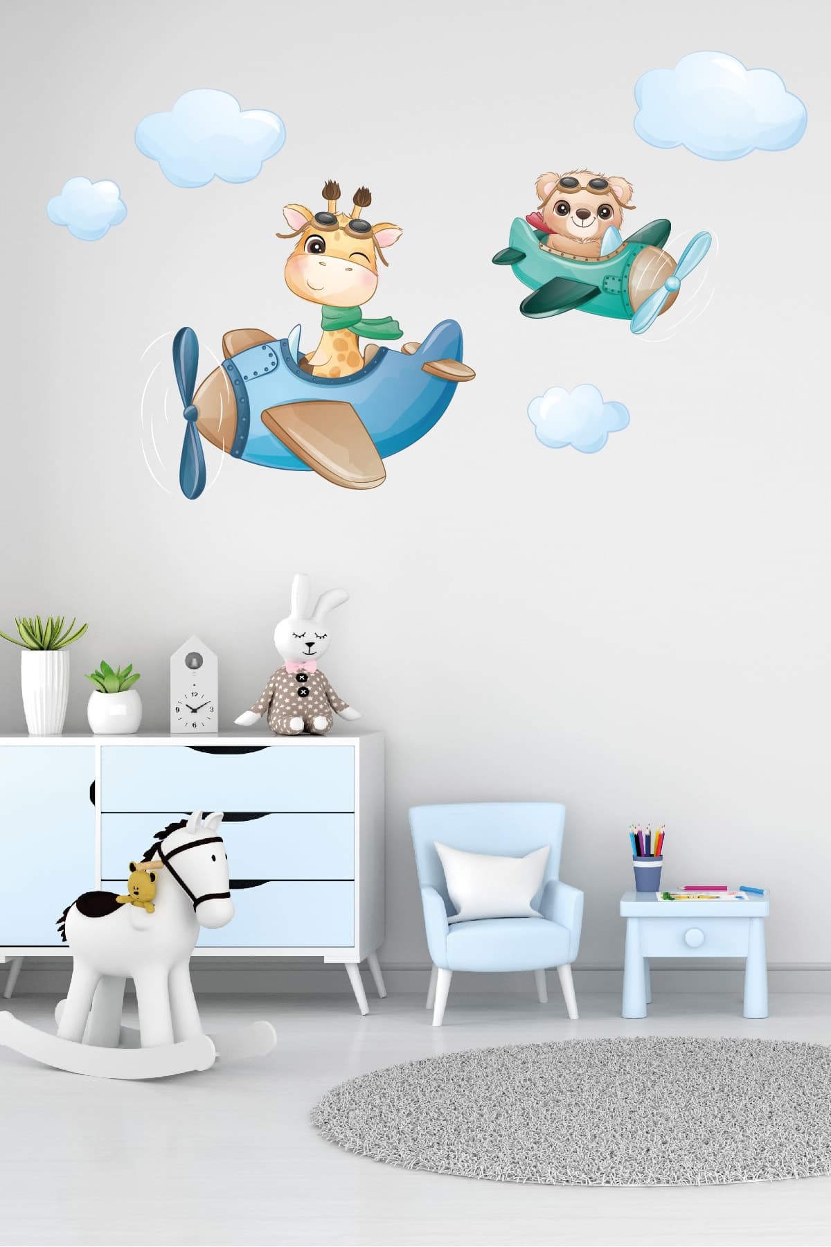 Uçak Temalı Çocuk Bebek Odası Sticker Seti