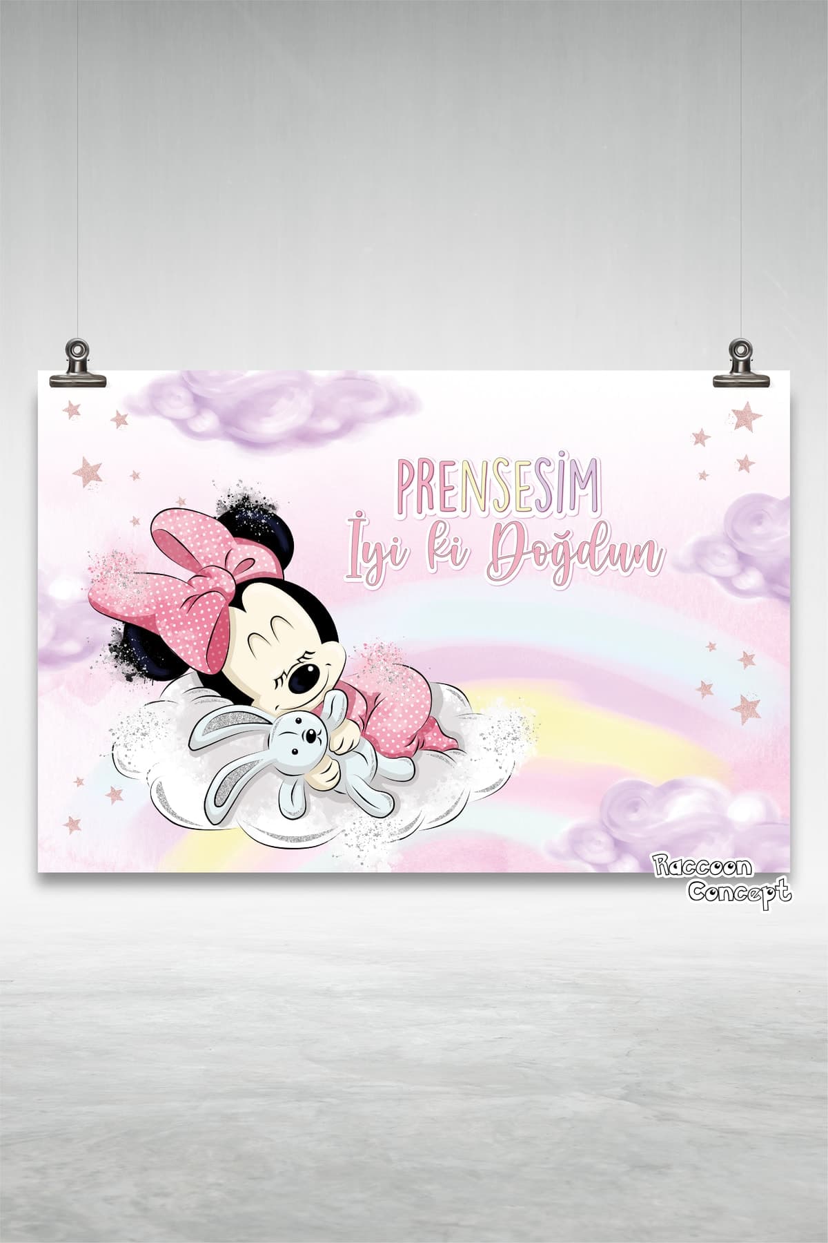 Baby Minnie Mouse Temalı Doğum Günü Afişi 4