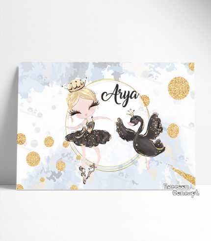 Balerin ve Kuğu Temalı Doğum Günü Afişi